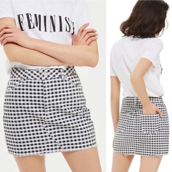TOPSHOP MOTO Checkered Denim Skirt - Picture 1 of 11
